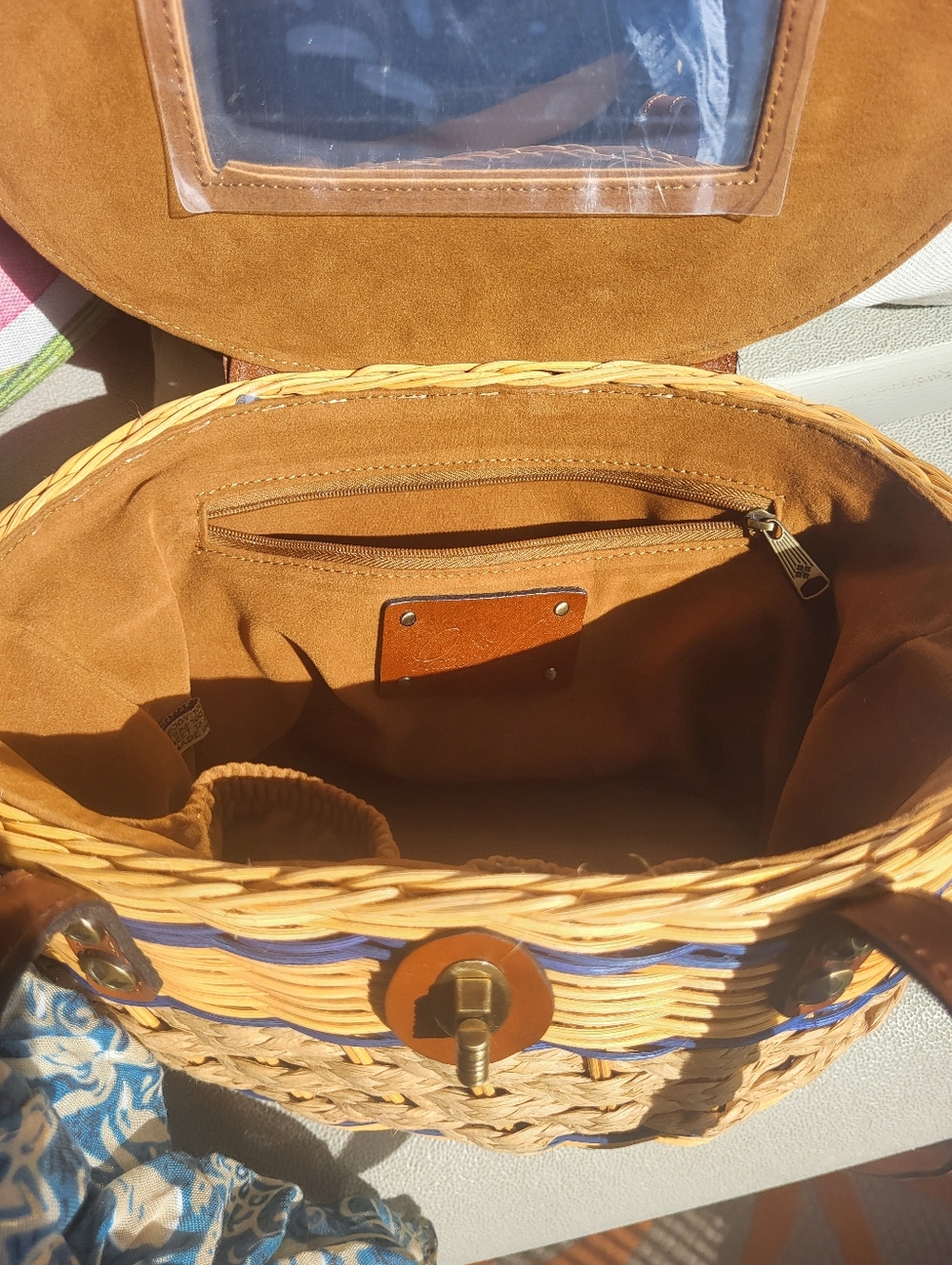 Patricia Nash Woven Straw Bag with Brown Leather Trim - Picture 3 of 6
